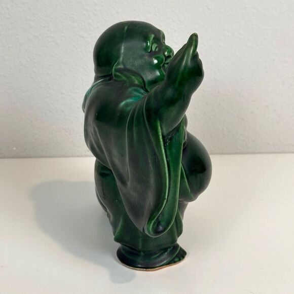 Vintage Green Glazed Ceramic Buddha Figurine 8.5” - Picture 2 of 8
